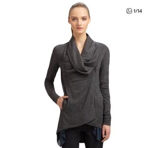 Helmut Lang Draped Asymmetric Zip Up Grey Sweater